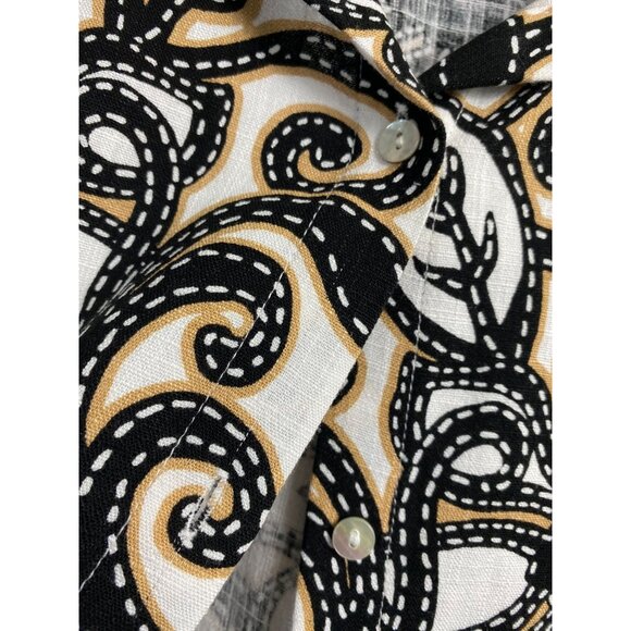 Susan Graver Pure Womens Linen Blend Floral Short Sleeve Button Up Top Sz Medium - Picture 9 of 12